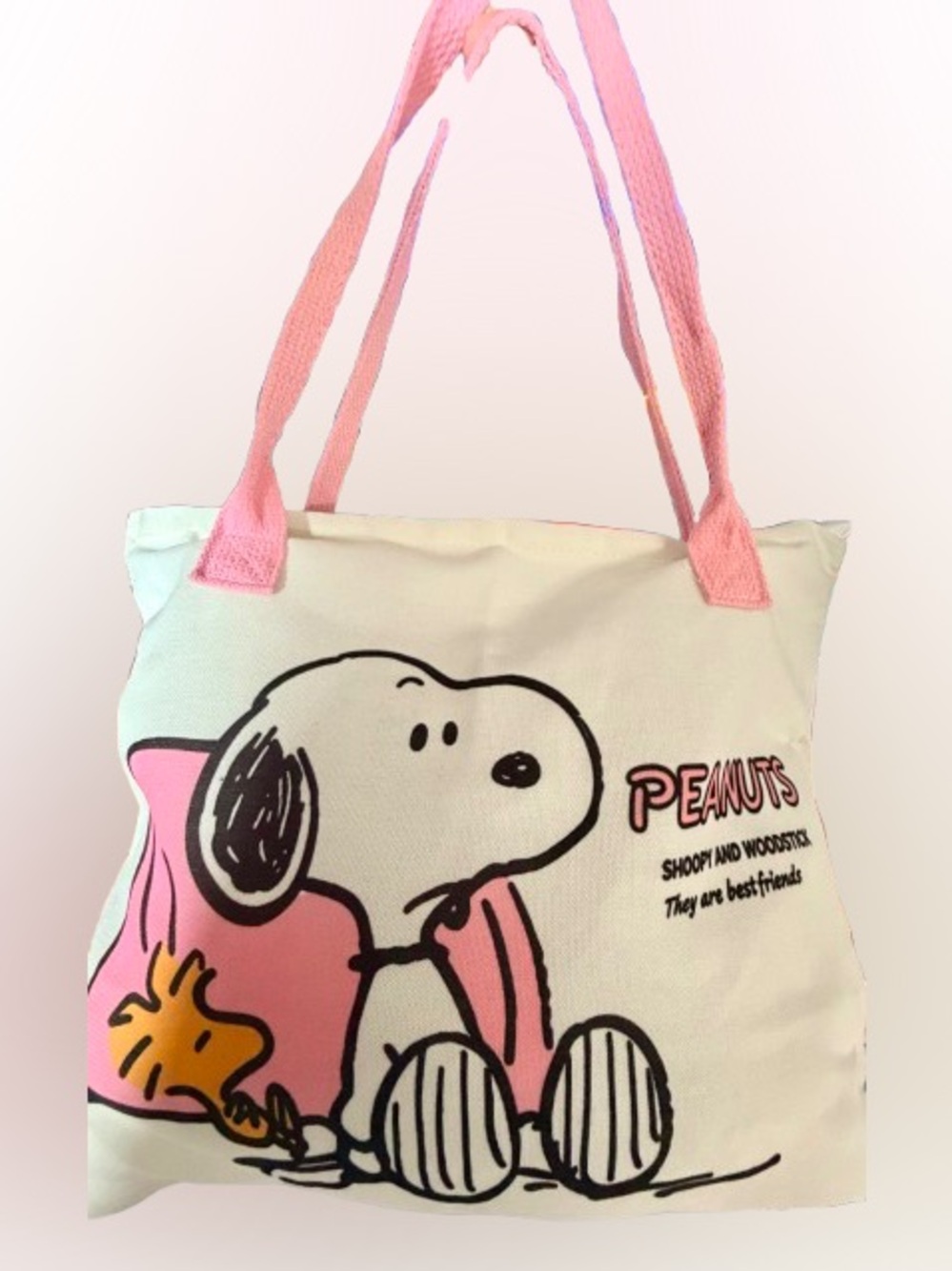 Snoopy Pink Handle Zippered Canvas tote NEW approx. 12”x14.5”